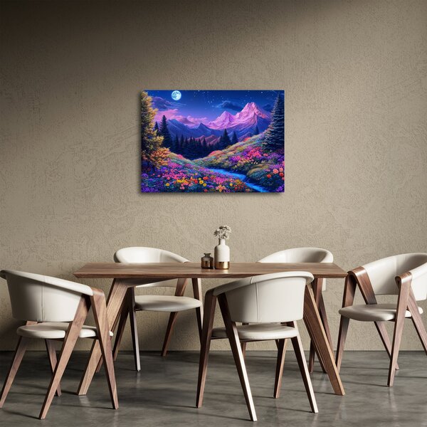 Obraz - Fioletowy krajobraz przy pełni księżyca (70x50 cm)