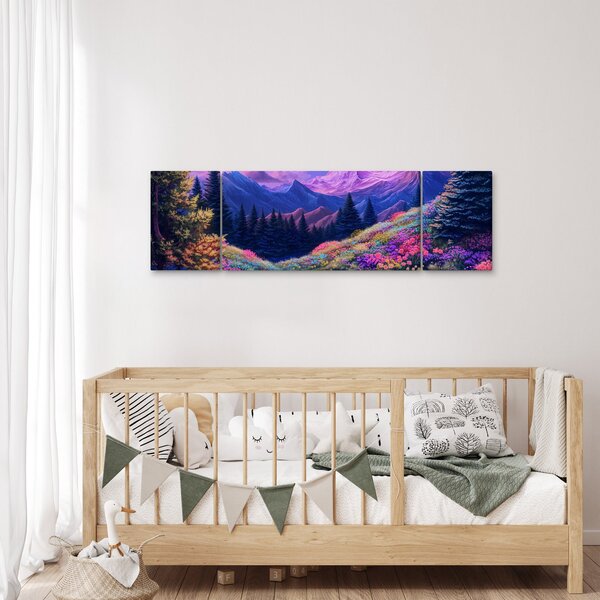 Obraz - Fioletowy krajobraz przy pełni księżyca (170x50 cm)