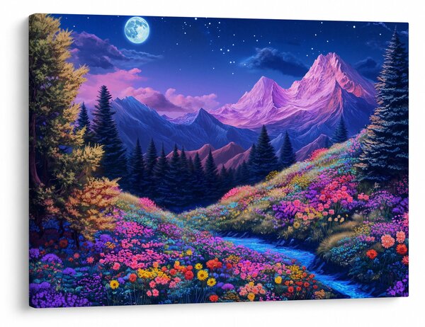 Obraz - Fioletowy krajobraz przy pełni księżyca (70x50 cm)