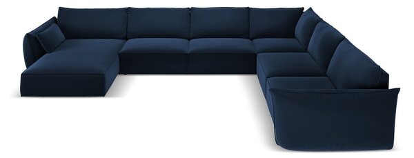 Ciemnoniebieski aksamitny narożnik (prawostronny/w kształcie litery U) Vanda – Mazzini Sofas