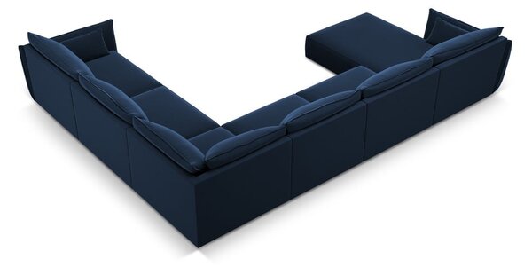 Ciemnoniebieski aksamitny narożnik (prawostronny/w kształcie litery U) Vanda – Mazzini Sofas