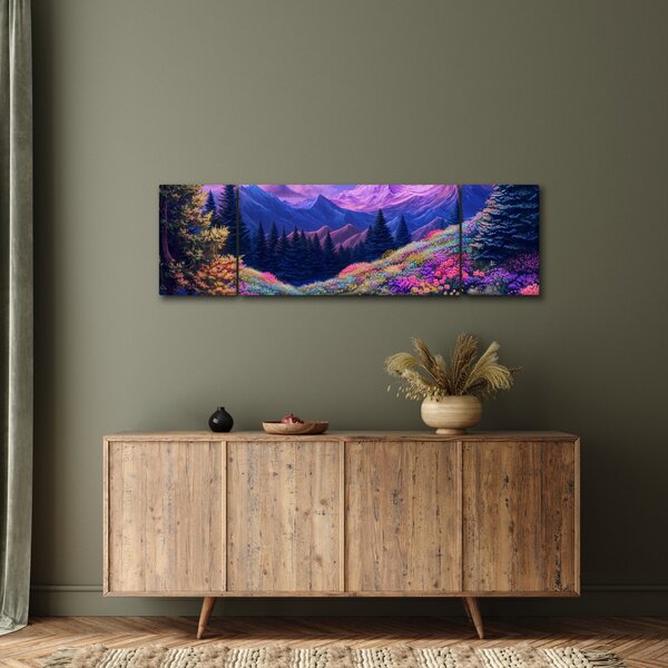 Obraz - Fioletowy krajobraz przy pełni księżyca (170x50 cm)