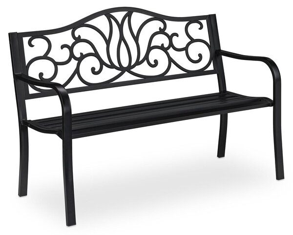 Ławka ogrodowa ławka balkonowa ławka parkowa - 90 x 127,5 x 63 cm - Stal i żeliwo - Czarna