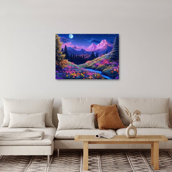 Obraz - Fioletowy krajobraz przy pełni księżyca (70x50 cm)