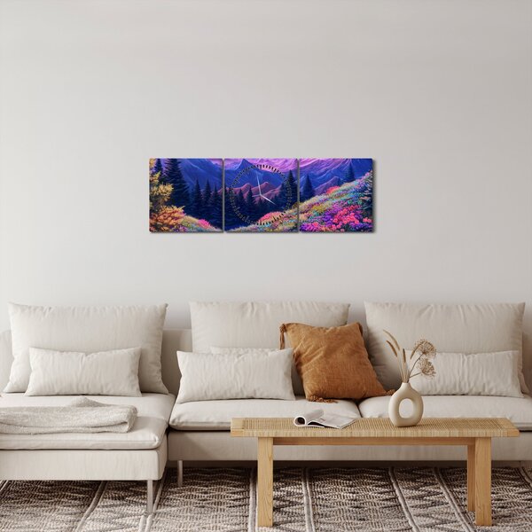 Obraz - Fioletowy krajobraz przy pełni księżyca (z zegarem) (90x30 cm)
