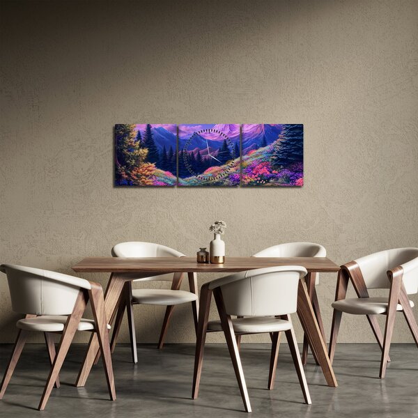 Obraz - Fioletowy krajobraz przy pełni księżyca (z zegarem) (90x30 cm)