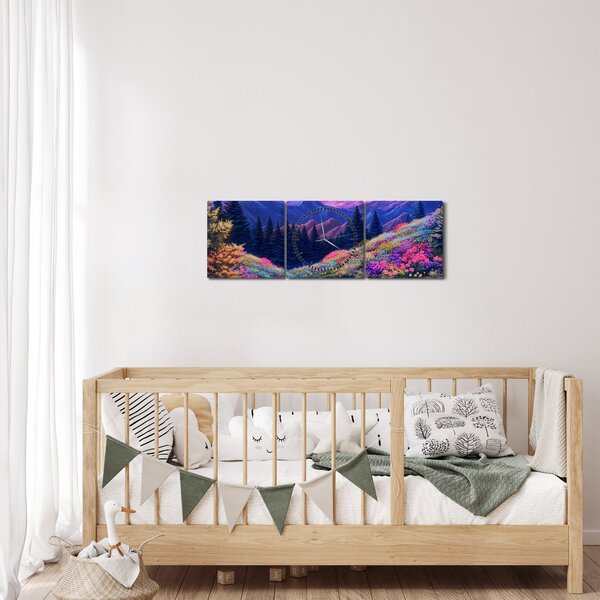Obraz - Fioletowy krajobraz przy pełni księżyca (z zegarem) (90x30 cm)