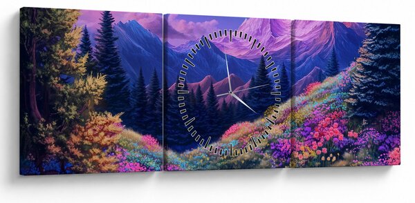Obraz - Fioletowy krajobraz przy pełni księżyca (z zegarem) (90x30 cm)