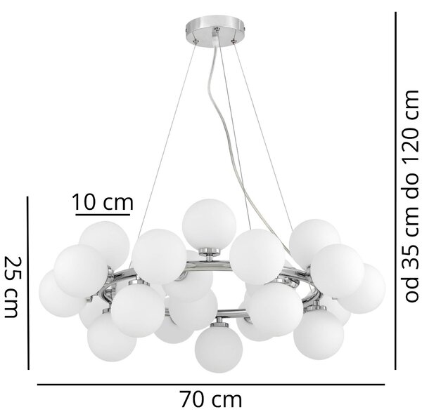 LAMPA WISZĄCA NOWOCZESNA CHROMOWANA BIAŁE KULE MARSIADA 25