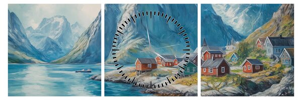 Obraz - Norweskie miasteczko (z zegarem) (90x30 cm)