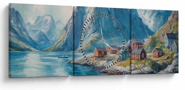 Obraz - Norweskie miasteczko (z zegarem) (90x30 cm)