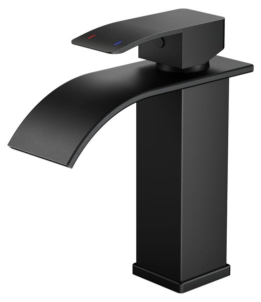 Bateria łazienkowa - Wodospadowa bateria umywalkowa - Jednouchwytowa - Stal nierdzewna - Matowa czerń - Wysokość 110 mm
