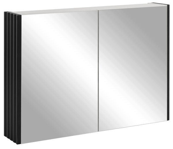 Rodan Szafka z Lustrem 80 cm - Szara - Czarne Panele Boczne - Wisząca - Bezuchwytowa - 2-drzwiowa - BELLO