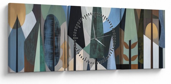 Obraz - Naturalna geometria abstrakcyjna II. (z zegarem) (90x30 cm)