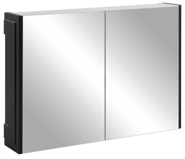 Rodan Szafka z Lustrem 80 cm - Szara - Czarne Panele Boczne - Wisząca - Bezuchwytowa - 2-drzwiowa - CLASSIC