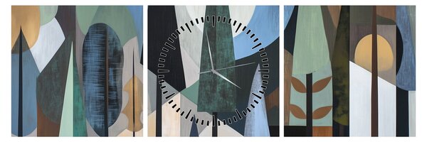 Obraz - Naturalna geometria abstrakcyjna II. (z zegarem) (90x30 cm)