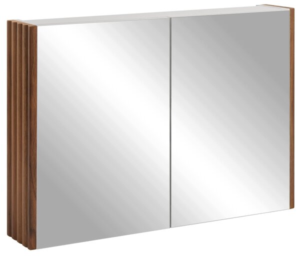 Rodan Szafka z Lustrem 80 cm - Szara - Panele Boczne Dąb Orzech - Wisząca - Bezuchwytowa - 2-drzwiowa - BELLO