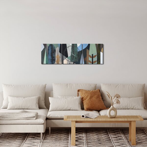 Obraz - Naturalna geometria abstrakcyjna II. (z zegarem) (90x30 cm)