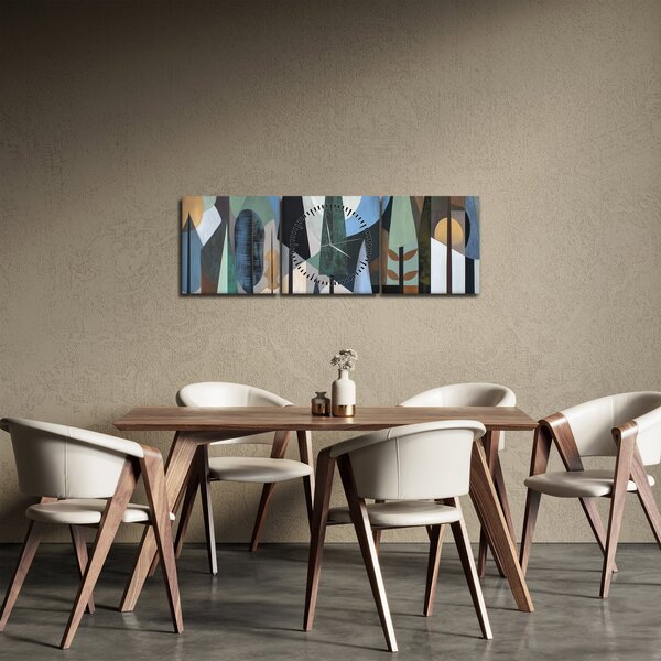 Obraz - Naturalna geometria abstrakcyjna II. (z zegarem) (90x30 cm)
