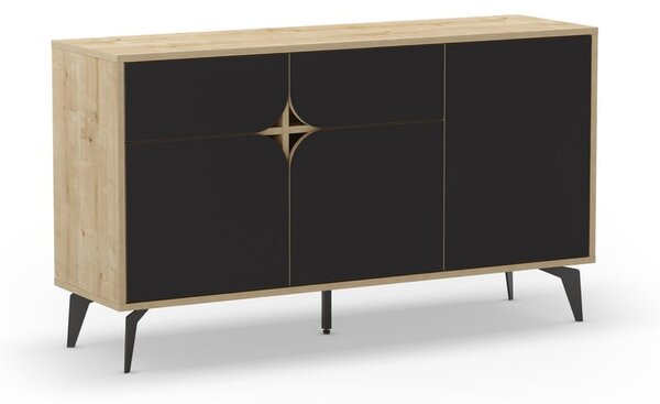 Czarna niska komoda w dekorze dębu 140x79 cm Nola – Marckeric