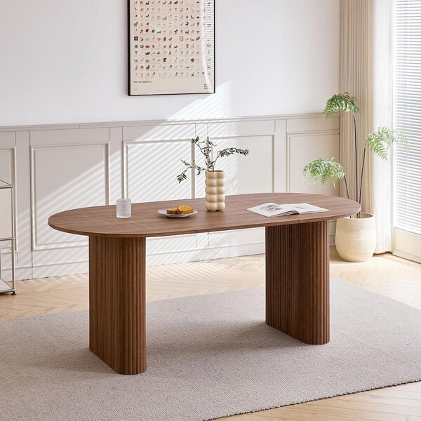 Stół do jadalni owalny - 180 x 90 x 76 cm - MDF z efektem drewna - Ciemnobrązowy
