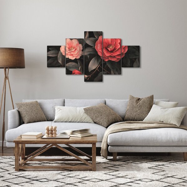 Obraz - Czerwone kwiaty na ciemnym tle (125x70 cm)