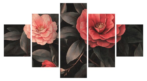 Obraz - Czerwone kwiaty na ciemnym tle (125x70 cm)