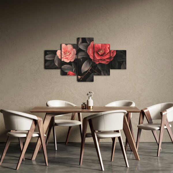Obraz - Czerwone kwiaty na ciemnym tle (125x70 cm)