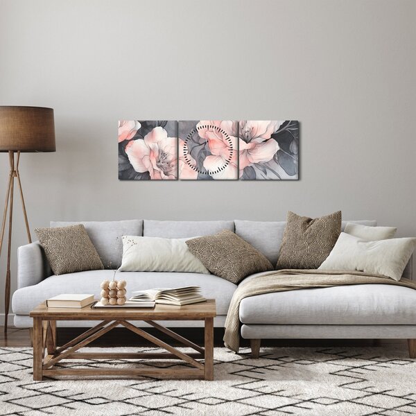 Obraz - Szkic kwiatów (z zegarem) (90x30 cm)