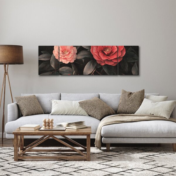 Obraz - Czerwone kwiaty na ciemnym tle (170x50 cm)
