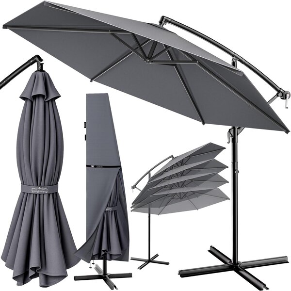 Parasol wiszący - Okrągły - Ø 300 cm - Antracytowy - Ochrona UV 80+ - Na taras i ogród