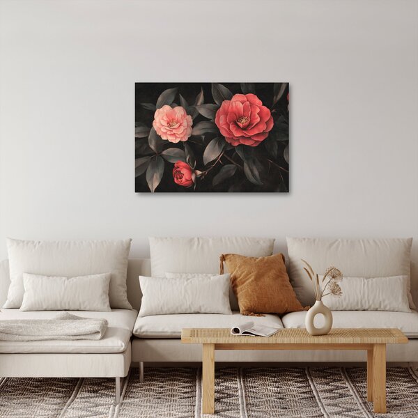 Obraz - Czerwone kwiaty na ciemnym tle (70x50 cm)
