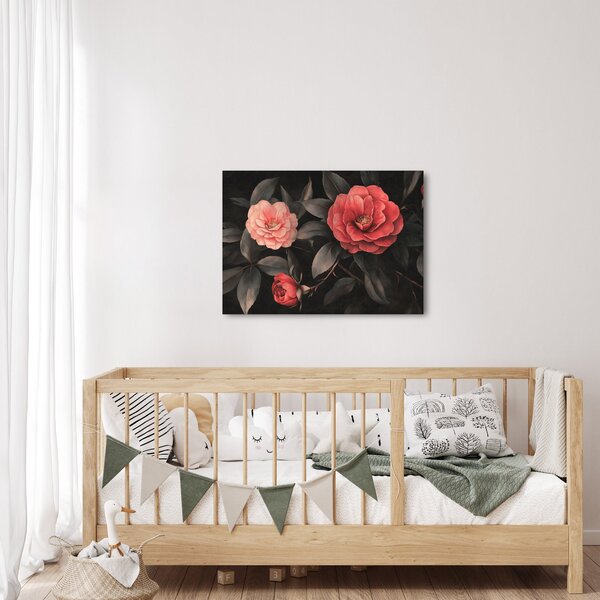 Obraz - Czerwone kwiaty na ciemnym tle (70x50 cm)