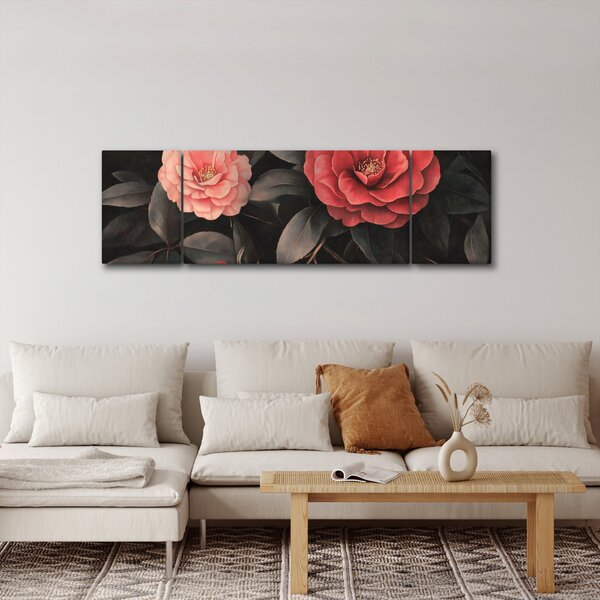 Obraz - Czerwone kwiaty na ciemnym tle (170x50 cm)