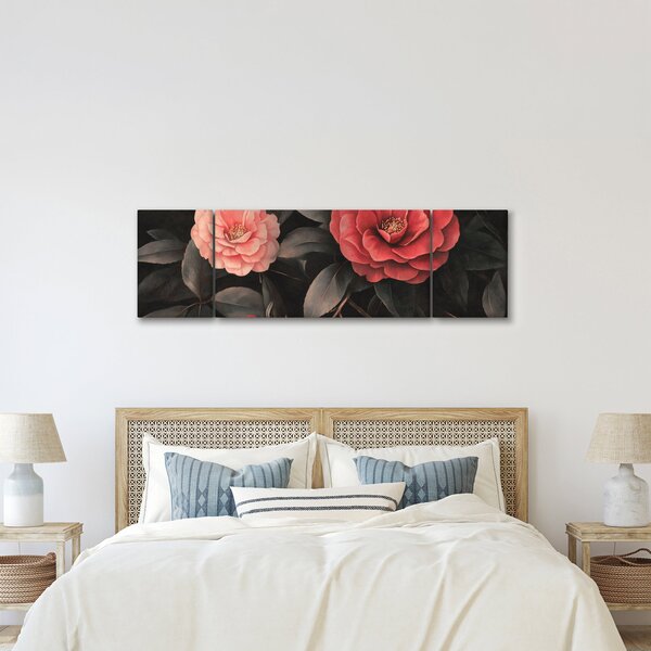 Obraz - Czerwone kwiaty na ciemnym tle (170x50 cm)