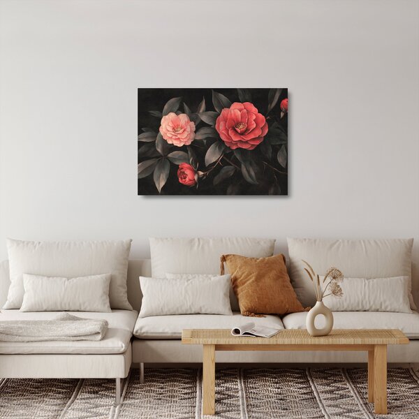 Obraz na szkle - Czerwone kwiaty na ciemnym tle (70x50 cm)