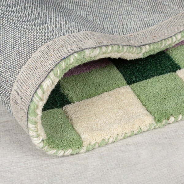 Zielono-fioletowy wełniany chodnik tkany ręcznie 60x230 cm Kai Wool Border – Flair Rugs