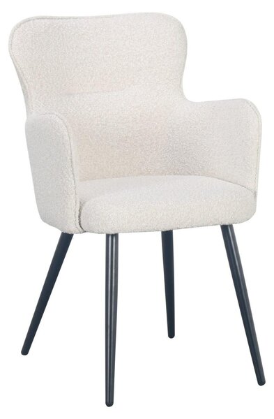 Krzesło tapicerowane fotel boucle białe z podłokietnikami 58 cm