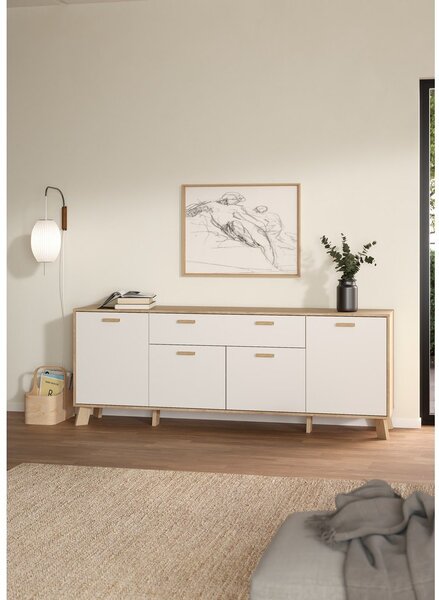 Biało-naturalna komoda w dekorze dębu 196x73x39 cm Ikast – Tvilum
