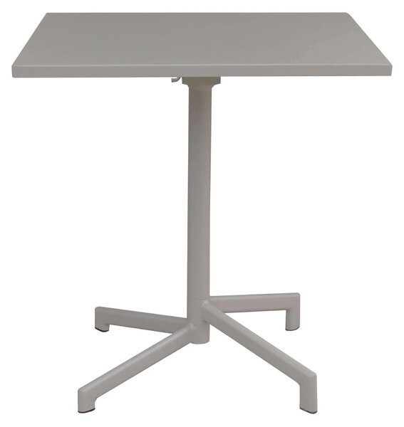 Skadany, rozkadany stó ogrodowy o wymiarach 70 x 70 cm, zajmujcy niewiele miejsca, z ram i blatem ze stali – model Freddy – kolor gobi