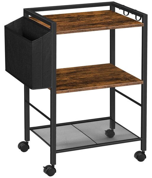 Stolik pod drukarkę z kółkami - 52 x 40 x 80,5 cm - 3 poziomy - Regulowane półki i kosz na dokumenty