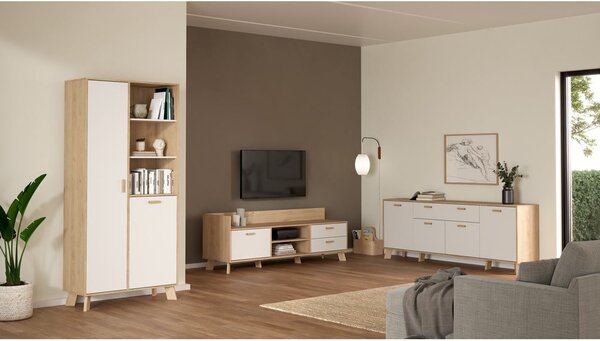 Biało-naturalna komoda w dekorze dębu 196x73x39 cm Ikast – Tvilum
