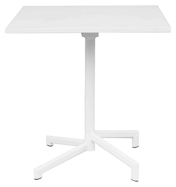 Skadany, kwadratowy stó ogrodowy 70 x 70 cm, zajmujcy niewiele miejsca, z konstrukcj i blatem ze stali – model Freddy – biay