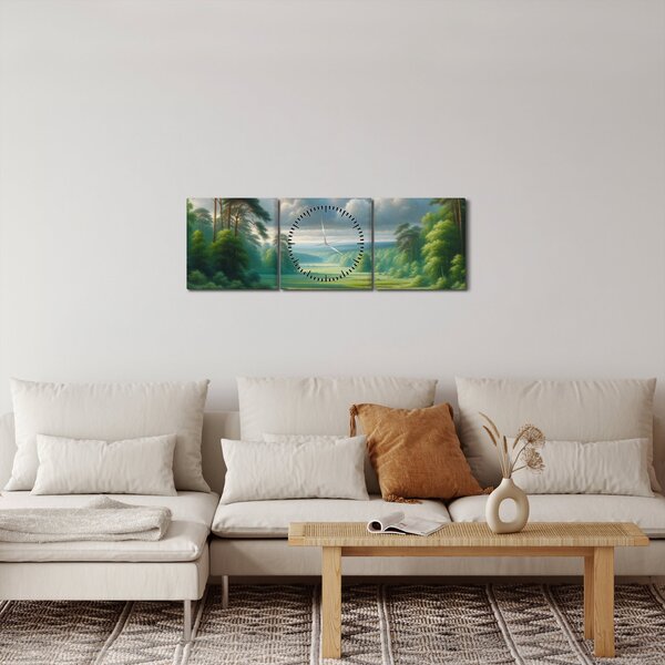 Obraz - Zielony krajobraz (z zegarem) (90x30 cm)