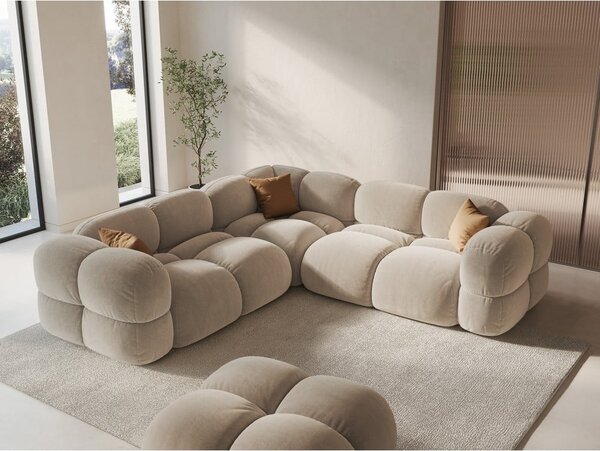 Beżowy aksamitny narożnik Loretto – Cosmopolitan Design