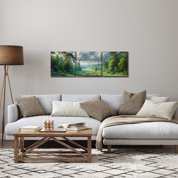 Obraz - Zielony krajobraz (z zegarem) (90x30 cm)
