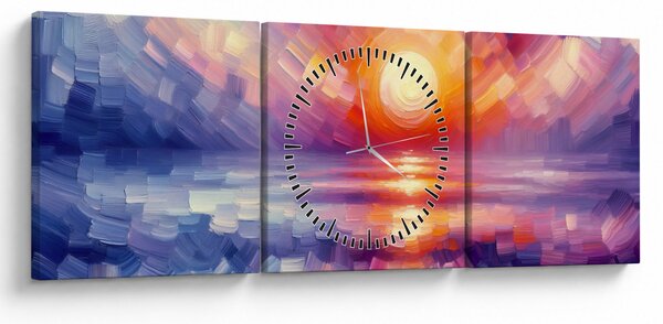 Obraz - Kolorowy artystyczny zachód słońca (z zegarem) (90x30 cm)