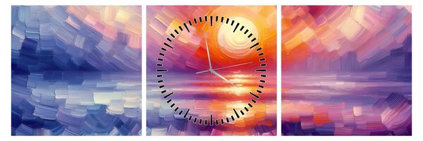 Obraz - Kolorowy artystyczny zachód słońca (z zegarem) (90x30 cm)