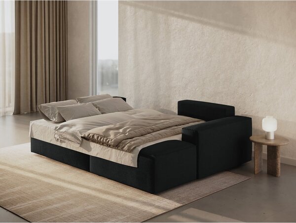 Czarny rozkładany narożnik z materiału bouclé (prawostronny) Jodie – Micadoni Home