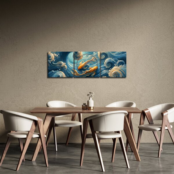 Obraz - Złote rybki (z zegarem) (90x30 cm)